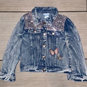 Girls Butterflies Sequin Denim Jacket